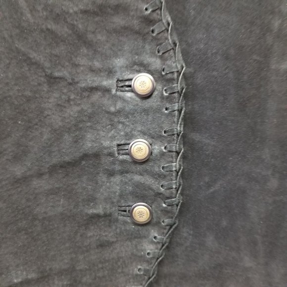 Express‎ OS Vntage 90s Black Leather Vest Braided Trim Academia Preppy Formal - Picture 5 of 5